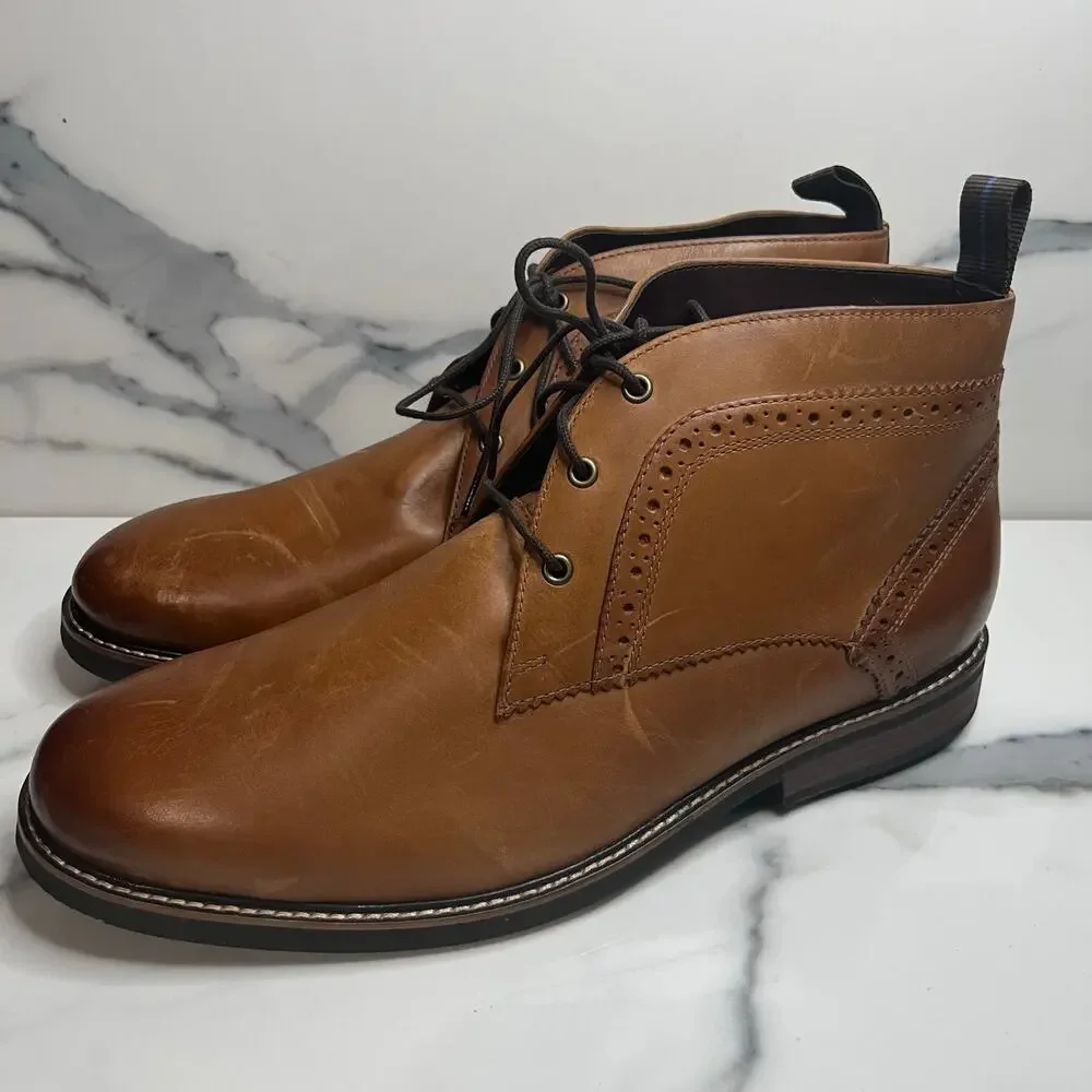 Nunn Bush Men's Warm Brown Leather Preppy Minimalist Chukka Ozark Boots Sz 12 W